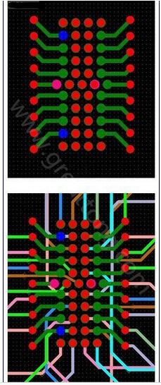 焊盤(pán)內(nèi)過(guò)孔用于內(nèi)部，而外部引腳在0.5mm柵格上扇出-深圳宏力捷