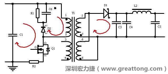 元件布局的時候，要優先考慮高頻脈沖電流和大電流的環路面積，盡可能地減小,以抑制開關電源的輻射干擾