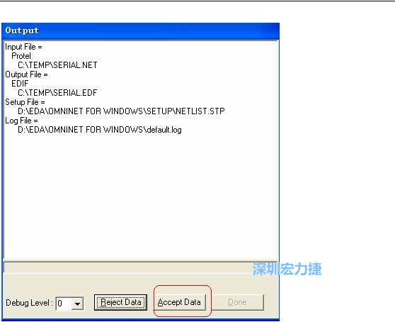 系統彈出一個輸出窗口，點擊 Accept Data。完成后點擊“確定”，再點擊“Done”關閉輸出窗口。退出 Omninet for Windows。