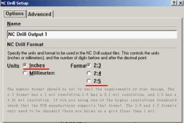 將格式改為“Inches 2：5”（ 以確保資料精度，反之孔與線路有偏移現象；）點OK完成鉆孔文件轉換